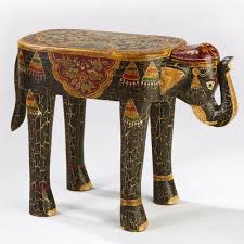 Painted Elephant Wood Accent Table