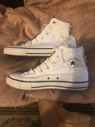 Black And White Striped Converse White Converse High Top W Black Stripes Wore Several Times Scuffle Need Little Clean White High Top Converse Converse Sneakers Fashion