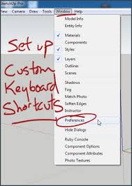 You can access them through the program by opening up the window tab, going to preferences and then shortcuts. Sketchup Tutorial How To Use Keyboard Shortcuts To Speed Up Your Navigation Mastersketchup Com