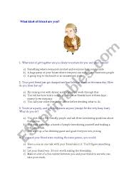 Start studying friendship test 2. Friendship Test What Kind Of Friend Are You Esl Worksheet By Marinamc