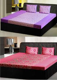 Black And White Bed Sheets Online India Buy India Furnish Flower Leaves Design Double Bedsheets With Pillow Covers Combo Of 2 Sets Pink Lavender Bed Sheets Designer Bed Sheets Bedroom Bed Design