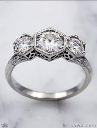 Custom Vintage Antique Style Three Stone Engagement Ring Three Stone Engagement Rings Black Gold Jewelry Vintage Engagement Rings