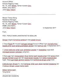 Perkongsian contoh surat rasmi notis berhenti kerja resignation letter adalah dalam bahasa. Surat Rasmi Berhenti Kerja Kilang Malacca O