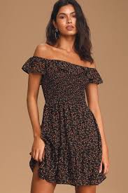 Say So Black Floral Print Smocked Off The Shoulder Mini Dress Fashion Mod Dress Nice Dresses