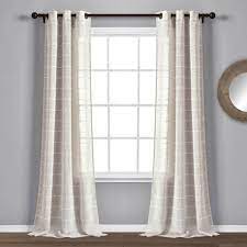 Kate aurora plaid country farmhouse french door curtain panel with matching tieback. Set Of 2 84 X38 Farmhouse Texture Grommet Sheer Window Curtain Panels Lush Decor Target