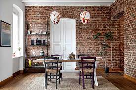 50 Bold And Inventive Dining Rooms With Brick Walls Brick Living Room Trendy Dining Room Charming Dining Room