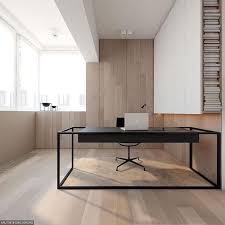 Black And White Wood Desk Wooden Wall Ceiling White Cupboards Books Black Desk Home Office Decor Desk Lamp Laptop In 2020 Office Interior Design Office Interiors Minimalist Home