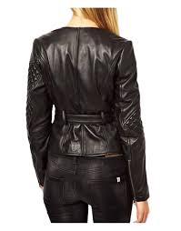 Women S Quilted Leather Sleeves Double Zipper Jacket Ujackets