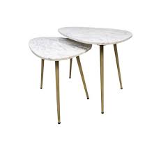 This distinct coffee table features three mixed material round tops to create a glamorous effect. Set Of 2 Coffee Tables White Marble Gold Coffee Side Tables Henk Schram Meubelen