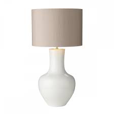 They might feature ornamental shades. Large Gloss White Ceramic Table Lamp With Silk Shade Lighting Company