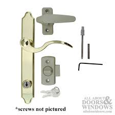 Valterra l32pb060 replacement plate w/screw out of stock. 3 Post Storm Door Handle Set Brass Exterior Lever With Interior Latch Deadbolt Lock Tan