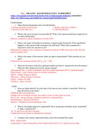 Powerpoint and guided notes for teaching about macromolecules. Doc Macromolecule Worksht Answers Salma Andrade Academia Edu