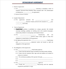 Sponsorship Agreement Templates 10 Free Word Pdf Forms Event Sponsorship Sponsorship Contract Template