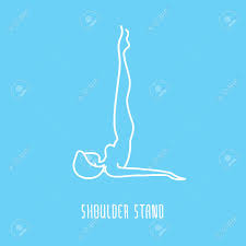 Standing shoulder stretch with wall place one hand flat on the wall with. Vector Yoga Pose Flat Linear Asana Icon Simple Sign Of Woman In Shoulder Stand Pose White Outline Icon Isolated On Blue Fitness And Sport Illustration Royalty Free Cliparts Vectors And Stock Illustration