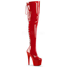 pleaser plateau lak overknee laars met veters en stiletto hak rood a hakken overknee laarzen laarzen