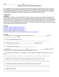 Madison leandro, marina radic and resky tenorio the nitrogen cycle the water cycle the water cycle is also known as the hydrologic cycle and it describes the continuous movement of water on, above or below the earth. Biogeochemical Cycles Webquest Fbm
