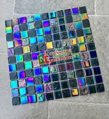 Gạch mosaic thuỷ tinh nhiều màu mix xanh dương trang trí