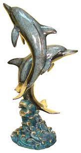 Nautical seaworld sculpture marble base. Two Dolphins Bronze Fountain Sculpture Special Patina Finish Beach Style Indoor Fountains By Bronze West Imports Inc Houzz