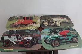 A Set Of Four 1960 S Vintage Car Picture Table Placemats Etsy Car Pictures Placemats Vintage Cars