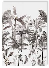 Rapidement Papier Peint 539189 Club Botanique Singe Jungle Noir Blanc La Fresque Toile Ebay