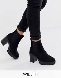 Asos truffle black micro suede zip chunky platform cleated chelsea boots 3/36. Asos Suede Wide Fit Elderberry Chunky Chelsea Boots In Black Lyst