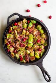 Brussels sprouts pan fried with balsamic vinegar. Maple Balsamic Brussels Sprouts With Cranberries And Bacon Wholesomelicious