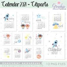 Calendar 2021 Calendar 2021 Clipart Commercial Use Month Etsy Clip Art Calendar Stickers Printable Calendar