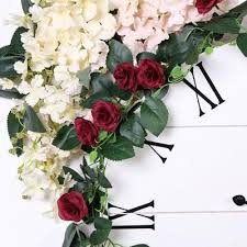 Wholesale silk rose artificial flowers bouquet decorative flowers for home wedding decor wholesale artificial flower. 6ft Burgundy 20 Flowers Uv Protected Silk Rose Garland Bendable Wire Vines Artificial Flower Garlands With Leaves Artificial Flowers Silk Roses Rose Garland