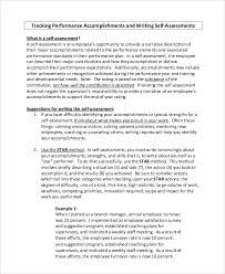Start by listing any and all achievements that come to mind, along with your best strengths. Free 9 Self Assessment Samples In Pdf Ms Word Excel