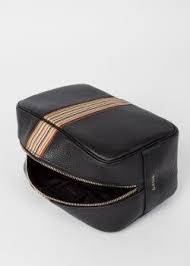 Men S Black Leather Signature Stripe Wash Bag Paul Smith