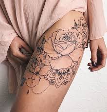 Roses On Upper Leg Tattoo Tattoo Pins Butterfly Tattoos For Women Upper Leg Tattoos Tattoos