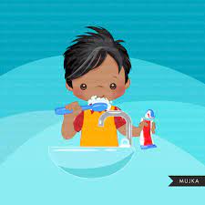 Brushing Teeth Clipart Boys Bathroom Chores Cleaning Hygiene Healthy Life Style Png Graphics Clip Art School Stickers Digital Sticker