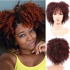 Henna is a great choice for natural, virgin hair. Amazon Com Blue Bird Short Natural Looking Afro Kinky Curly Synthetic Wigs With Bangs For Black Women Natural Red Brown Color African American Hair Wigs Beauty