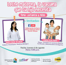Leche materna, la vacuna que tú hijo necesita!🤱🏻 Los invitamos a  participar de un Facebook Live a través de nuestra página de Facebook:  📍Gobernación de Sucre 📍Karina Espinosa Oliver 📍Héctor Olimpo 🤱🏻Tema: