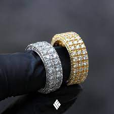 Solid White Gold Yellow Gold Customized 2 Row 3 Row Jordan Eternity Rings Fully Iced Out Diamond Engagement Ring Simple Men Diamond Ring Mens Wedding Rings
