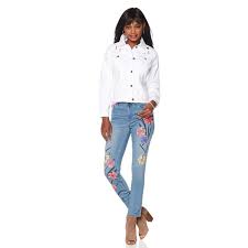 Diane Gilman Size L Virtual Stretch Classic Denim Jacket White