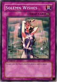 You simply activate it in either of your main phases and draw two cards. Card Errata Solemn Wishes Yu Gi Oh Wiki Fandom