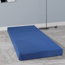 Granrest 4 Tri Folding Memory Foam Mattress Single Size 75 Inch X 25 Inch Removable Cover Blue Foam Mattress Mattress Couch Log Cabin Furniture