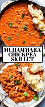 20 Minute Muhammara Chickpea Skillet Vegan Gluten Free Recipe Middle Eastern Recipes Vegetarian Middle East Recipes Chickpea Recipes Dinner
