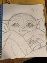 For people that are using a real pencil to draw, keep your structure lines very light. Artstation Baby Yoda Sketch Sa Quan Ellison