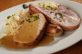 Bavarian Platter Bratwurst Roast Loin Of Pork Kassler Rippchen Served With Your Choice Of Starch Vegetable Food Pork Loin Roast Pork Loin