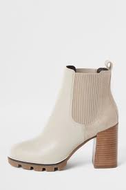 River Island Ecru Tops Chunky Cleated Chelsea Boots