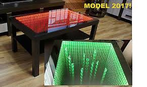 Black Table Led 3d Coffee Table Illuminated Infinity Mirror Effect Remote Rf