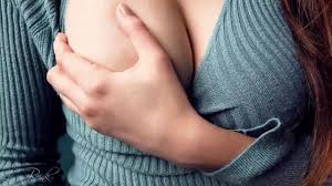 Big Tits, Playing, Teasing, in a Tight, Knitted Sweater