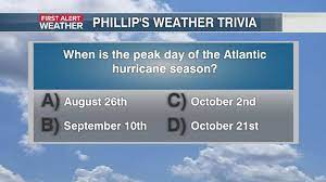 Hurricane question and answer topics. Phillip S Weather Trivia When Is The Peak Of Hurricane Season