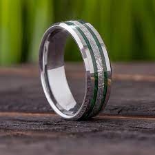 Tungsten Meteorite Wedding Band With Green Box Elder Meteorite Wedding Band Mens Wedding Rings Platinum Wedding Rings