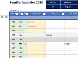 Familienkalender für die ganze familie. Familienkalender 2020 Excel