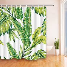 72x72 Banana Leaf Shower Curtain Tropical Jungle Martinique Green Palm W Hooks Banana Leaf Shower Curtain Bathroom Shower Curtains Tropical Bathroom