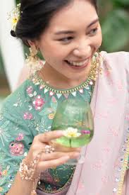 Pink Rainbow Saree With Green Magic Top With Sleeves