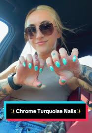 Turquoise French Tip Chrome Nails